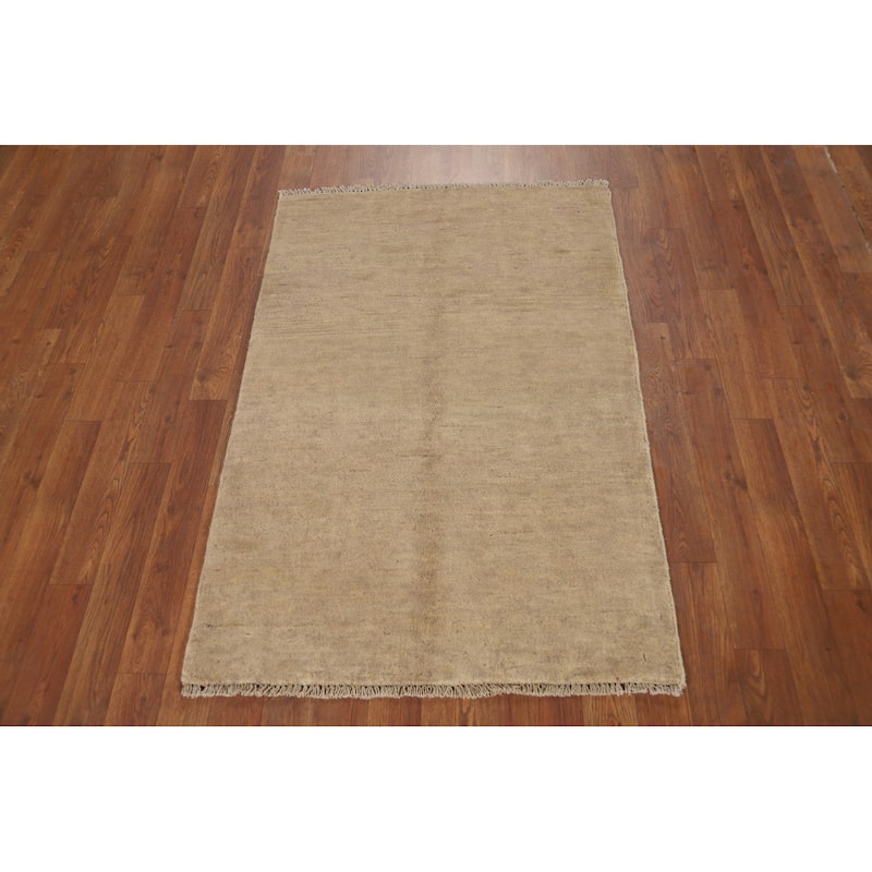 Contemporary Beige Gabbeh Oriental Rug Hand-Knotted Beige Wool Carpet - 2'8"x 4'0"