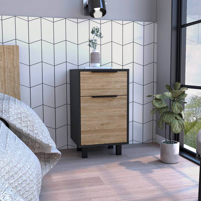 TUHOME Kaia Z Nightstand with 1 Drawer and 1 Cabinet