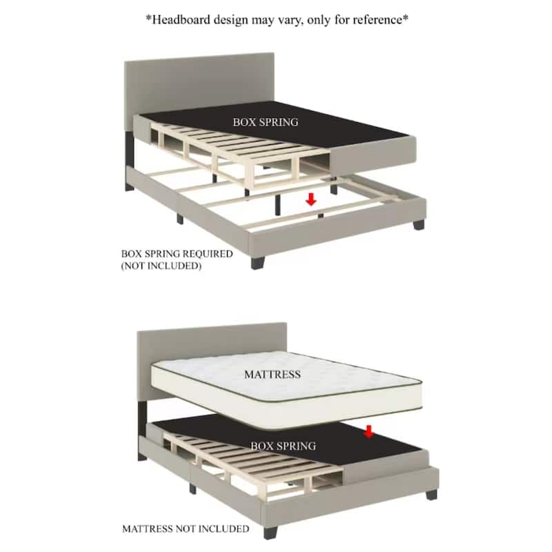 CraftPorch Corduroy 4-pieces Mid-Century Modern Grey Bed with Brown Furniture Bedroom Set