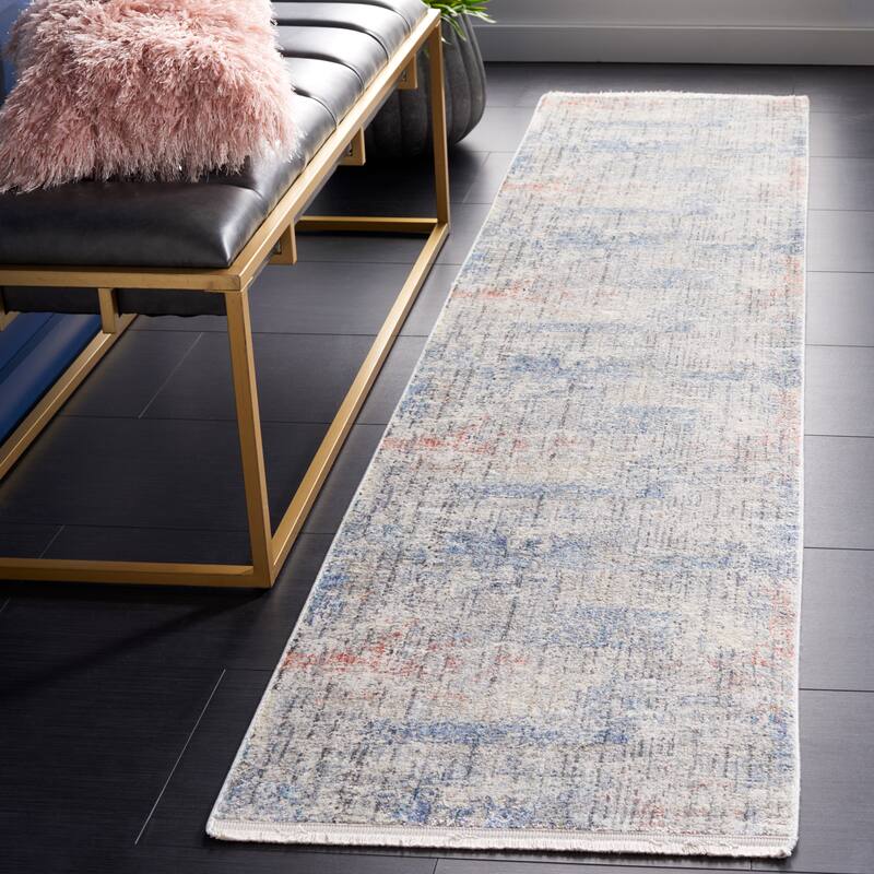 SAFAVIEH Dream Mariuccia Modern Abstract Viscose Rug - 2' x 8' Runner - Grey/Blue