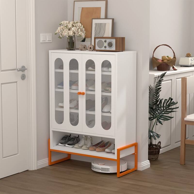 5.9" Modern Shoe Cabinet with Double-Sided Mesh Doors, Adjustable Partitions - White