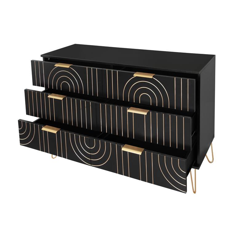 Modern 6 Drawer Dresser, Modern Dresser with Metal Handles