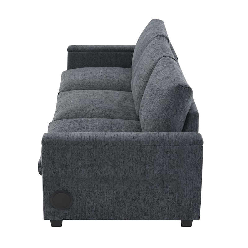 Roomfitters 96'' x 35'' Chenille Sectional Sofa with Bluetooth Speaker, Comfy Cloud Couch Set with Drop-Down Table, USB Charger