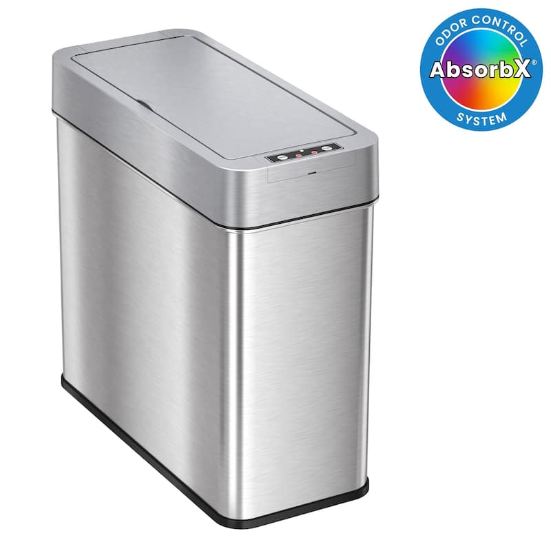 iTouchless 4 Gallon / 15 Liter Slim Stainless Steel Sensor Bathroom Trash Can (Right) with Odor Filter - Silver