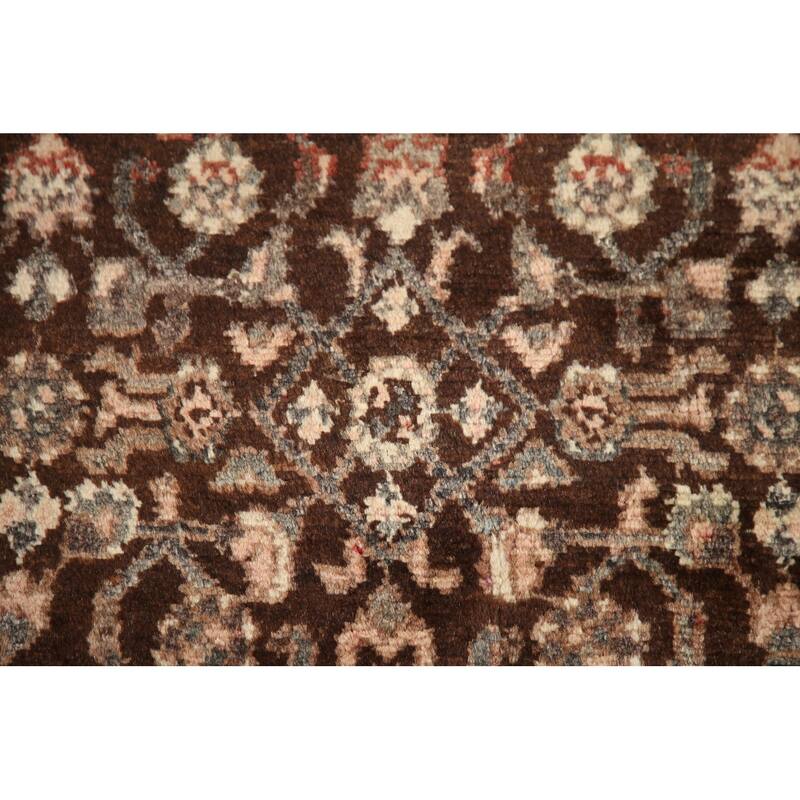 Hand Knotted Oriental 100% Wool Carpet Traditional Geometric Brown Malayer Runner Rug - 10' 2'' X 3' 3''