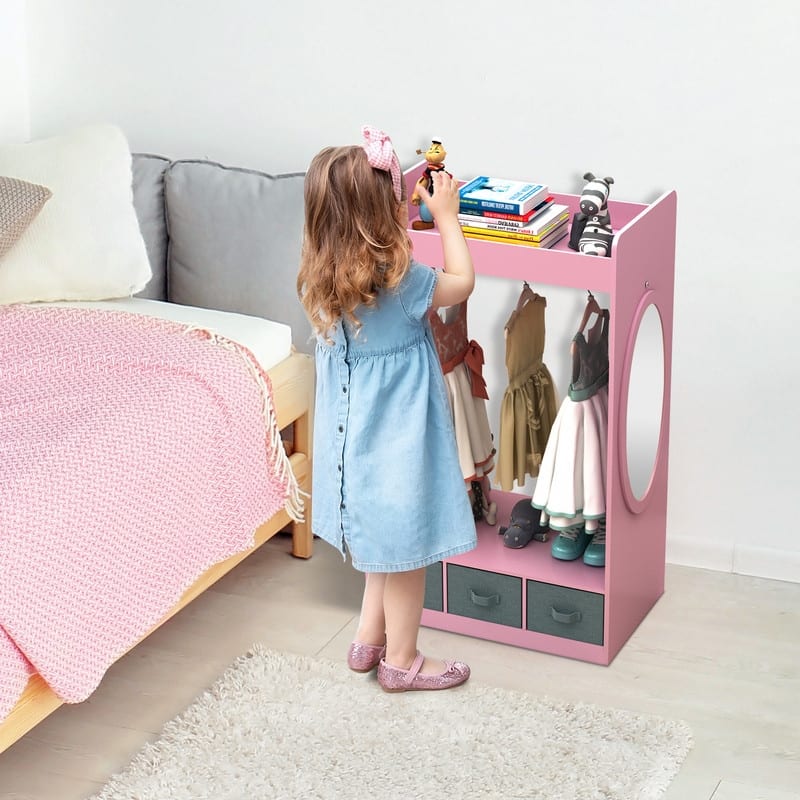 Kids Open Hanging Armoire Closet with Mirror