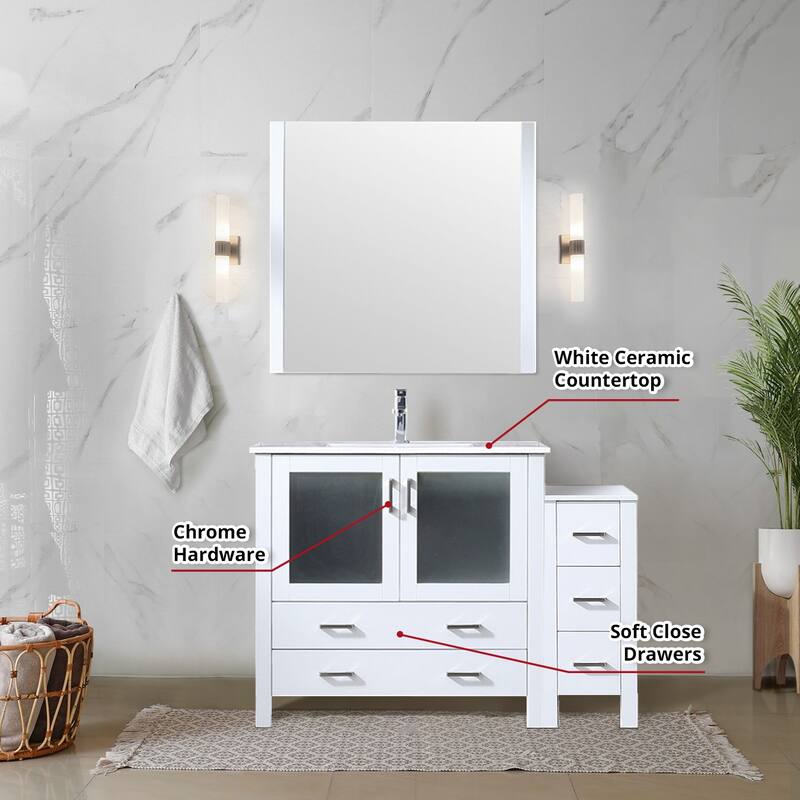 Volez Bath Vanity with Side Cabinet, Faucet Set and Mirror