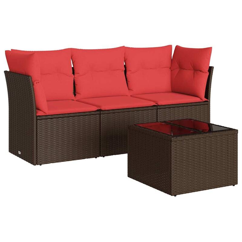vidaXL 4 Piece Patio Sofa Set with Cushions Brown/Gray Poly Rattan - 24.4 x 24.4 x 27.2