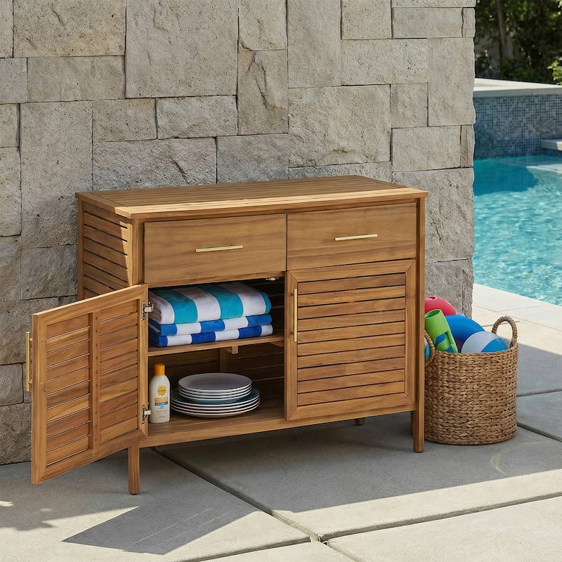 Christopher Knight Home - Cypress Outdoor/Indoor Acacia Wood Patio Storage Cabinet with Ventilated Slat Doors & Drawers