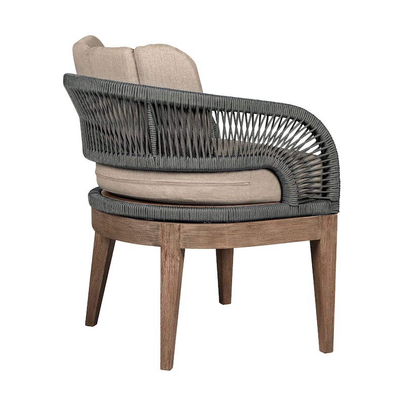 Orbit Boho Solid Eucalyptus Wood and Woven Rope Outdoor Dining Chair with Olefin Cushions