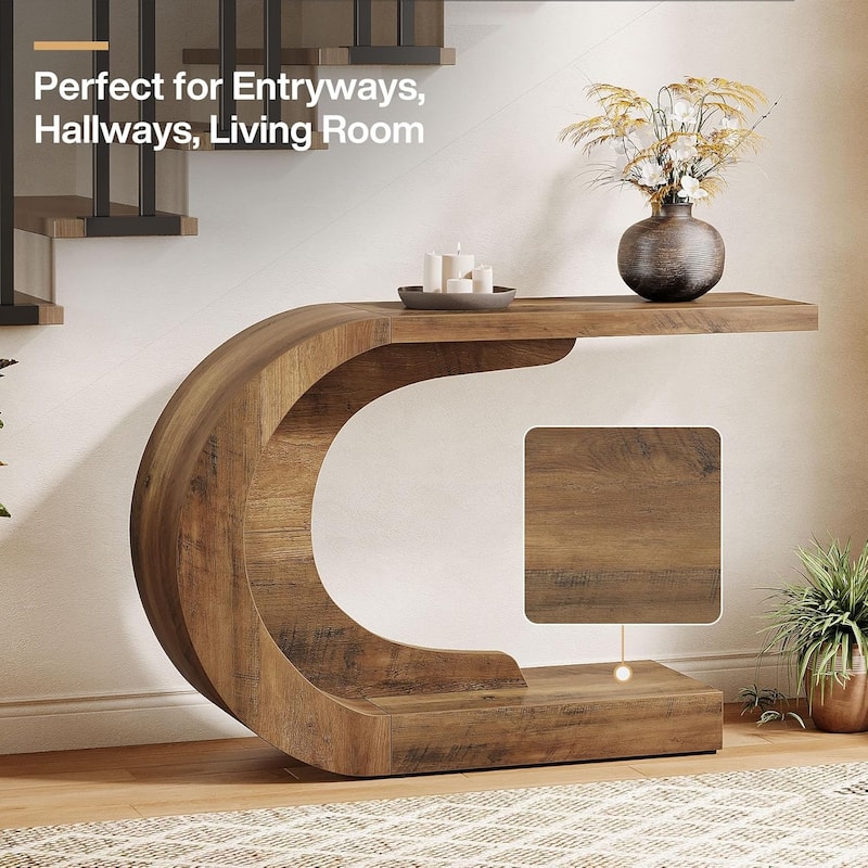 43.3" C-Shaped Console Table, Mid-Century Modern Wood Entryway Hallway Table
