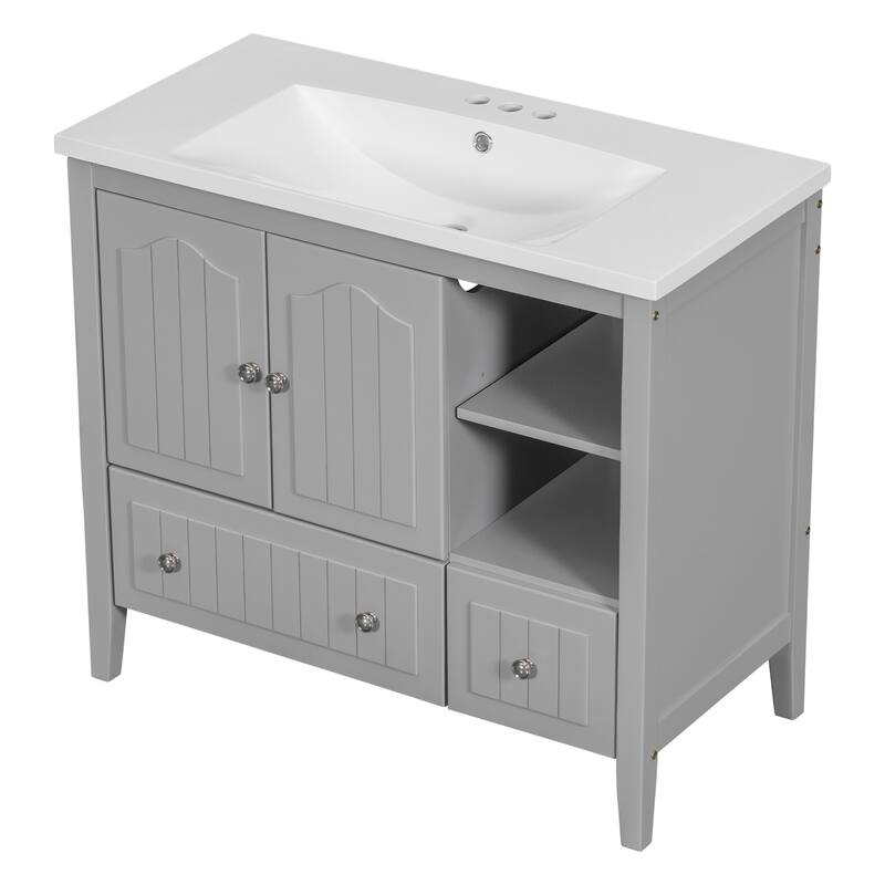 Grey Multiple Bathroom Vanity with Ceramic Basin Freestanding Cabinet ...