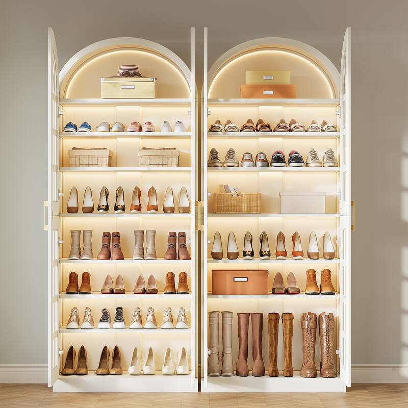 78-Inch Tall Shoe Cabinet with Acrylic Doors and Led Lights