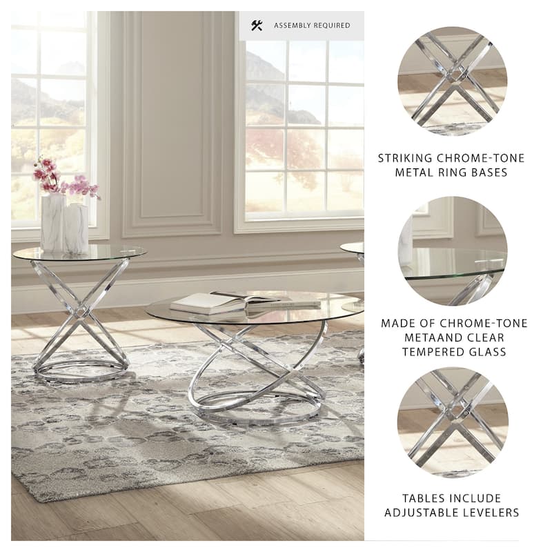 Signature Design by Ashley Hollynyx Chrome-tone Glass 3-piece Table Set