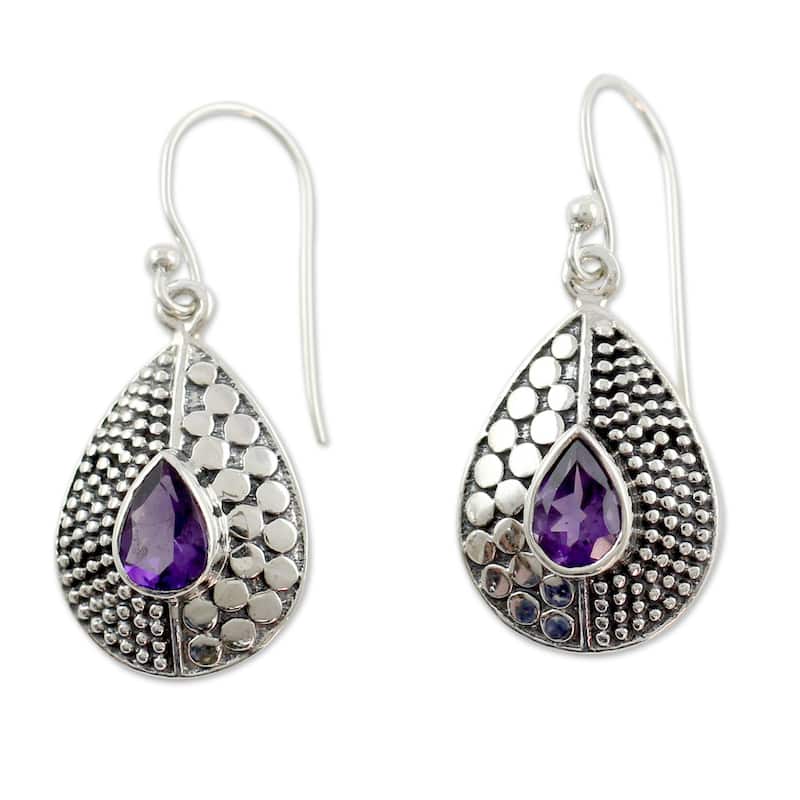 Handmade Sterling Silver Purple Fusion Amethyst Earrings (India) - 8'3" x 11' - Purple - 8'3" x 11' - Purple - B - Agate - White