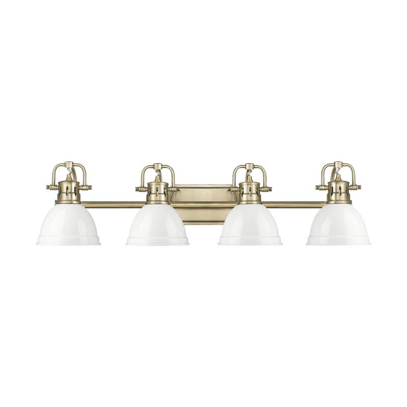 Yep by Golden Lighting Duncan 4-light Vanity in Aged Brass and White shade