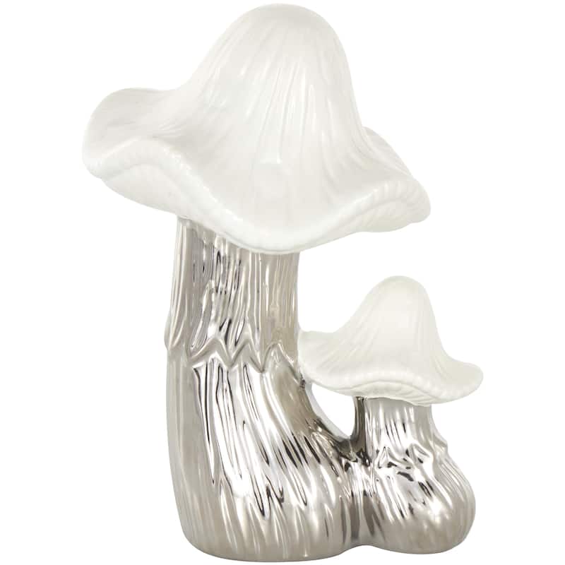 Ceramic Mushroom Decorative Sculpture with White Tops and Textured Grooves - Gold or Silver - Roche River Decor - Silver
