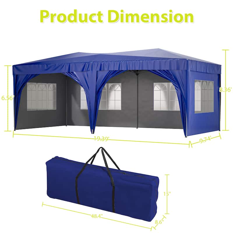 10 ft. x 20 ft. Pop Up Canopy Outdoor Portable Party Wedding Tent with 6 Removable Sidewalls and Carry Bag + 6pcs Weight Bag