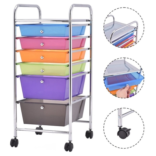 Costway 6 Drawer Rolling Storage Cart Tools Scrapbook Paper Office School Organizer