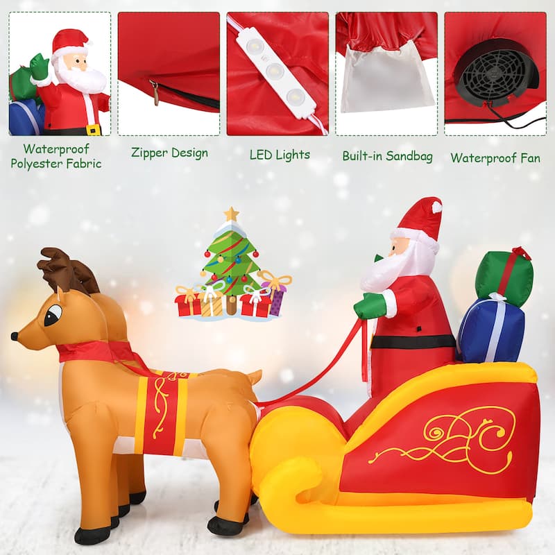 Costway 7.5 Ft Inflatable Santa Double Deer w/Sled Waterproof - Yellow/Red - 7.5 FT