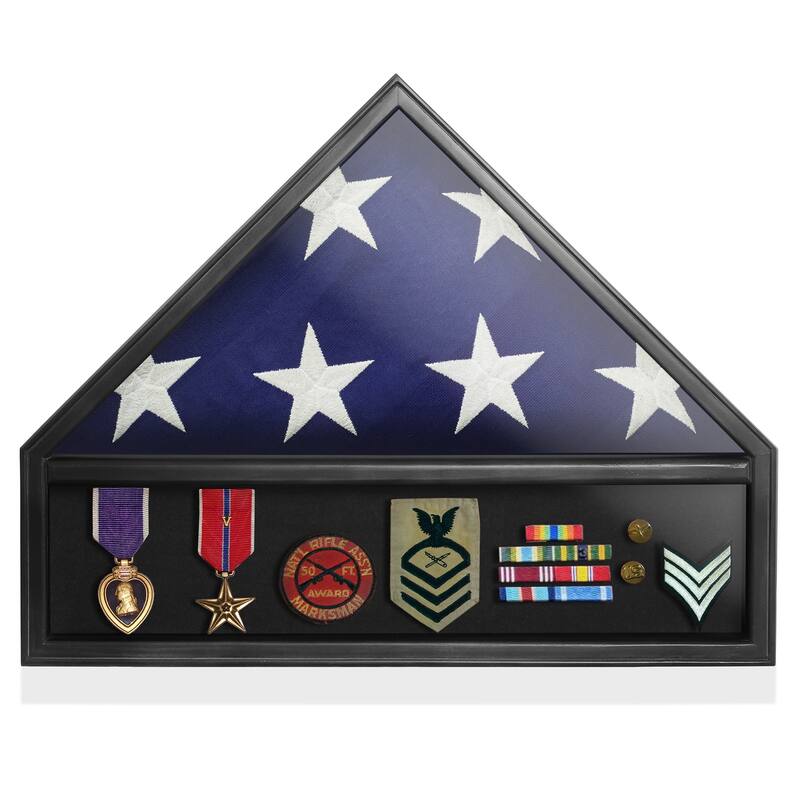 Military Medal and  Burial Flag Shadow Box Display Case