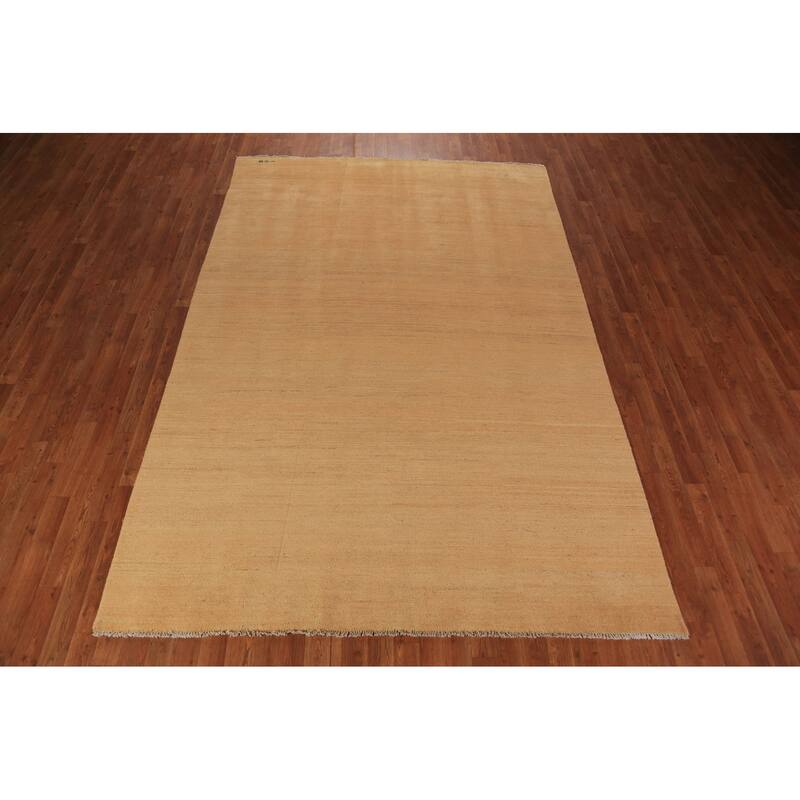 Modern Gabbeh Oriental Area Rug Hand-Knotted Yellow Wool Carpet - 6'6" x 9'10"