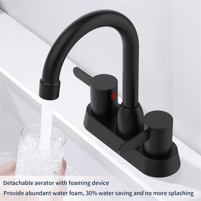 4 Inch Centerset Bathroom Faucet Matte Black 2-Handle Basin Vanity Sink RV Faucet with Swivel Spout