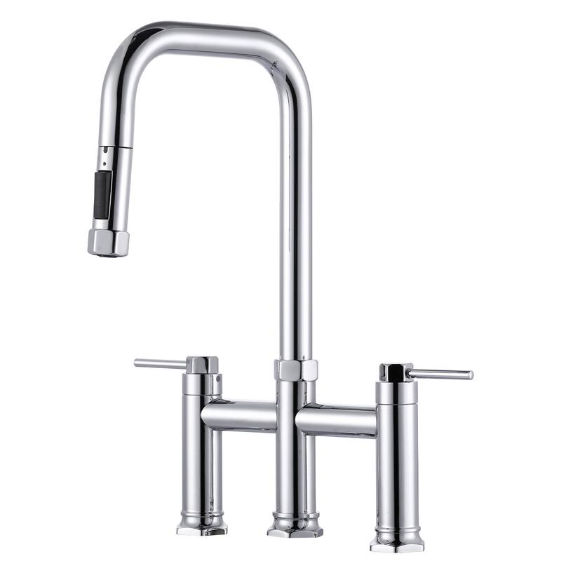 WOWOW Double Handle Pull Down Kitchen Faucet - Chrome