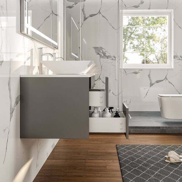 Totti Wave 60 in. W x 16 in. D x 22 in. H Double Bathroom Vanity in Gray with White Glassos Top with White Sink
