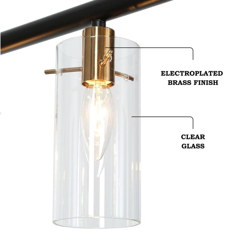 Modern Farmhouse 5-Light 36" L Black Gold Linear Chandelier Cylinder Glass Island Lights for Dining Room - 36" L x 3" W x 8" H