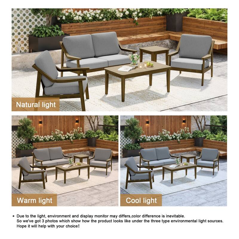 5-Piece Outdoor Sectional Wood Conversation Set with Table