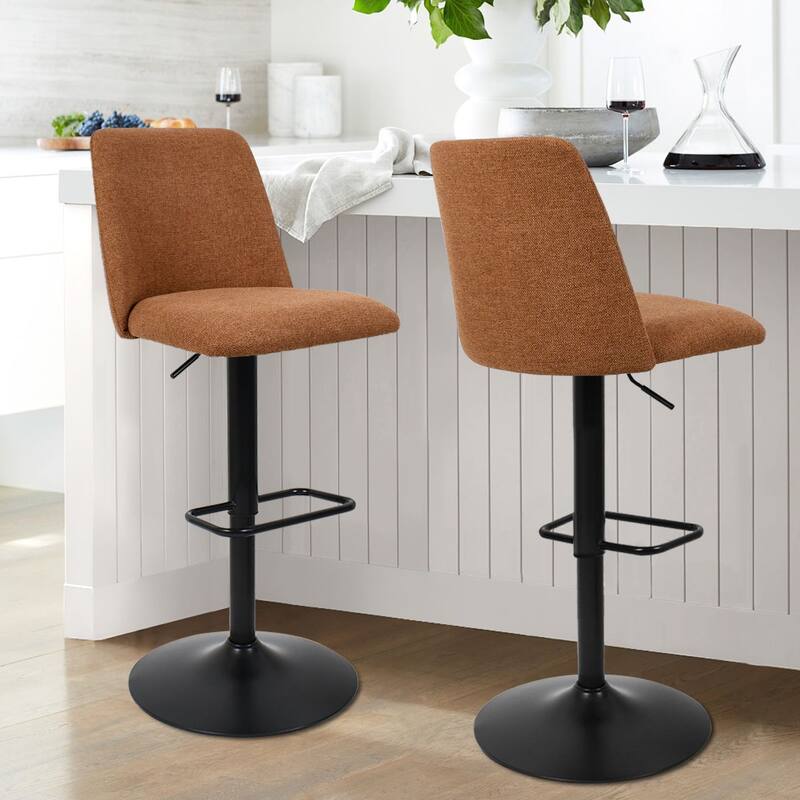 Upholstered Adjustable Height Swivel Bar Stool with Back Set of 2 - Terra