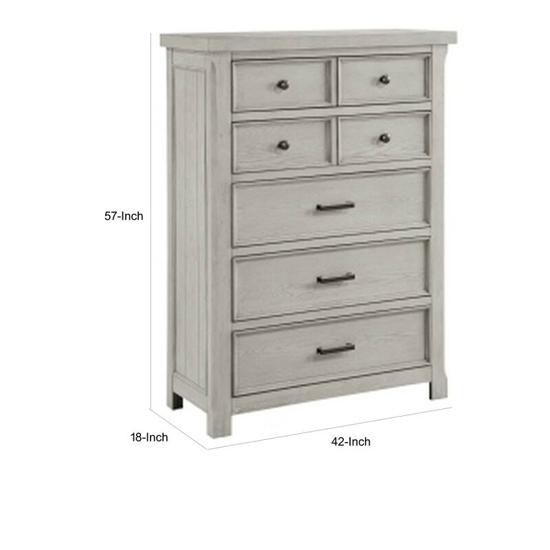 Myna 57 Inch Tall Dresser Chest with 7 Drawers, Rustic White Oak Veneer