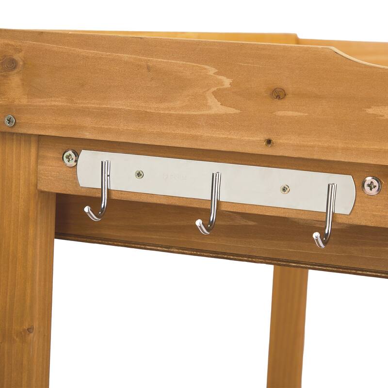 Natural Wood Potting Bench with Metal Top and 2 Drawers Lower Shelf and Hooks for Gardening - 29.8” x 14.6” x 36.4”