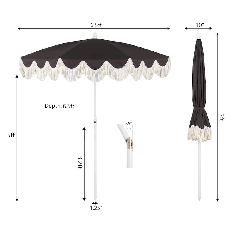 Mariner 6.5ft Classic Fringe Umbrella w/ Tilt & Bag