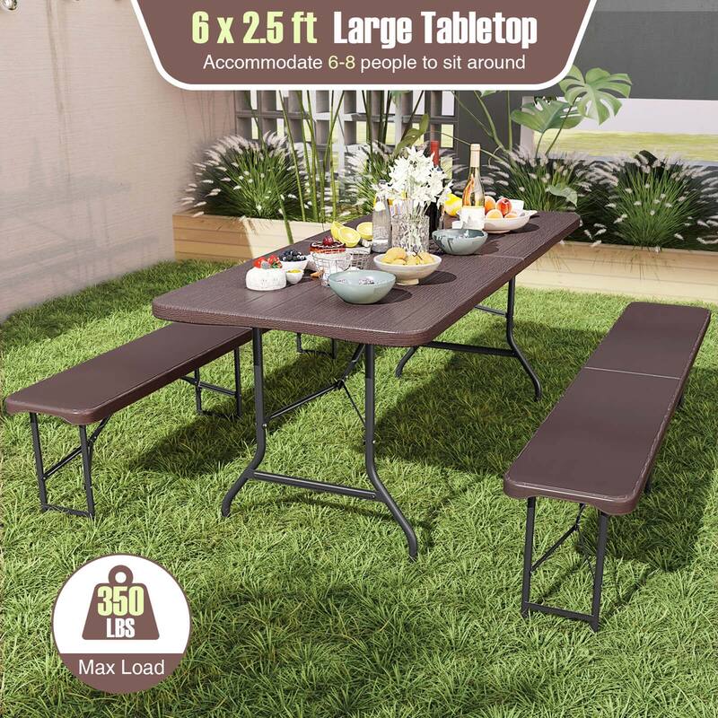 Costway 3 PCS Folding Picnic Table Set with 6 ft Table & 2 Benches - See Details