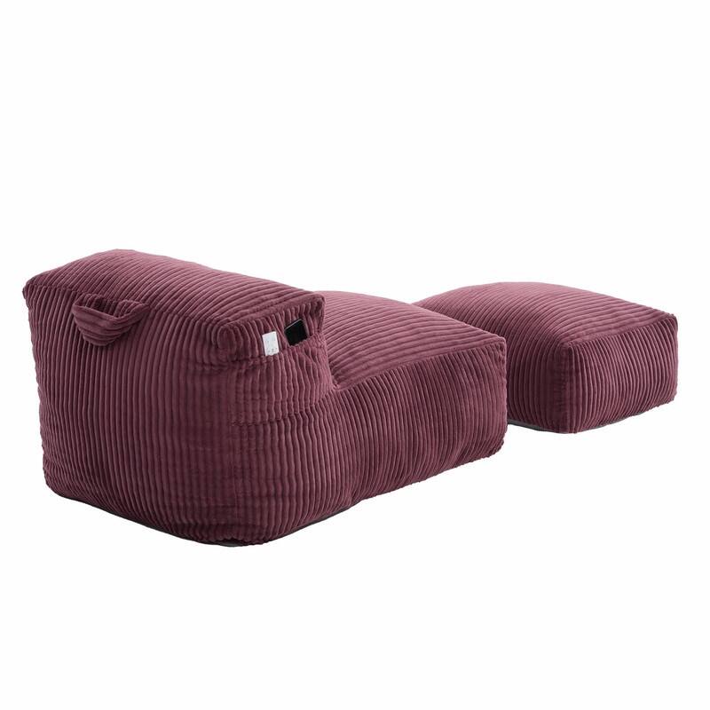 Large Memory Foam Bean Bag Chair for Adults, Corduroy Lounger Sofa with Ottoman