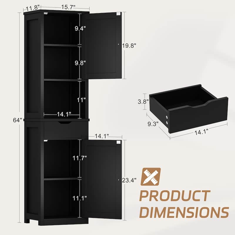 Bathroom Storage Cabinet – Multifunctional Waterproof Organizer with Adjustable Shelves - N/A