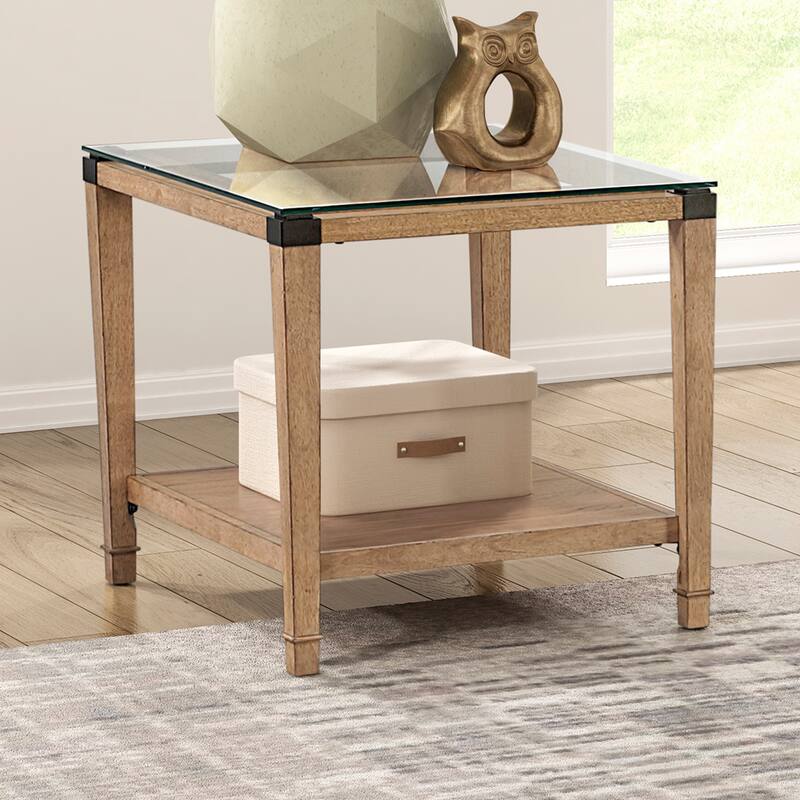 Neilsen 20" Transitional Square Wood Glass Tabletop End Table