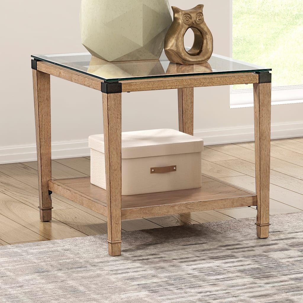 Neilsen 20" Transitional Square Wood Glass Tabletop End Table
