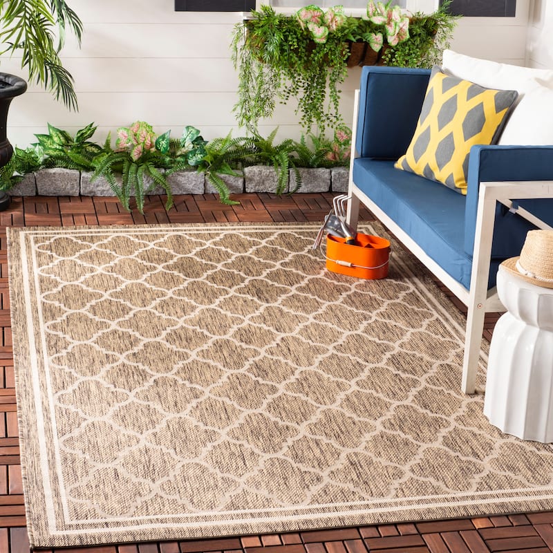 SAFAVIEH Courtyard Kristelle Indoor/ Outdoor Waterproof Patio Backyard Rug - 8' x 10' - Brown/Bone