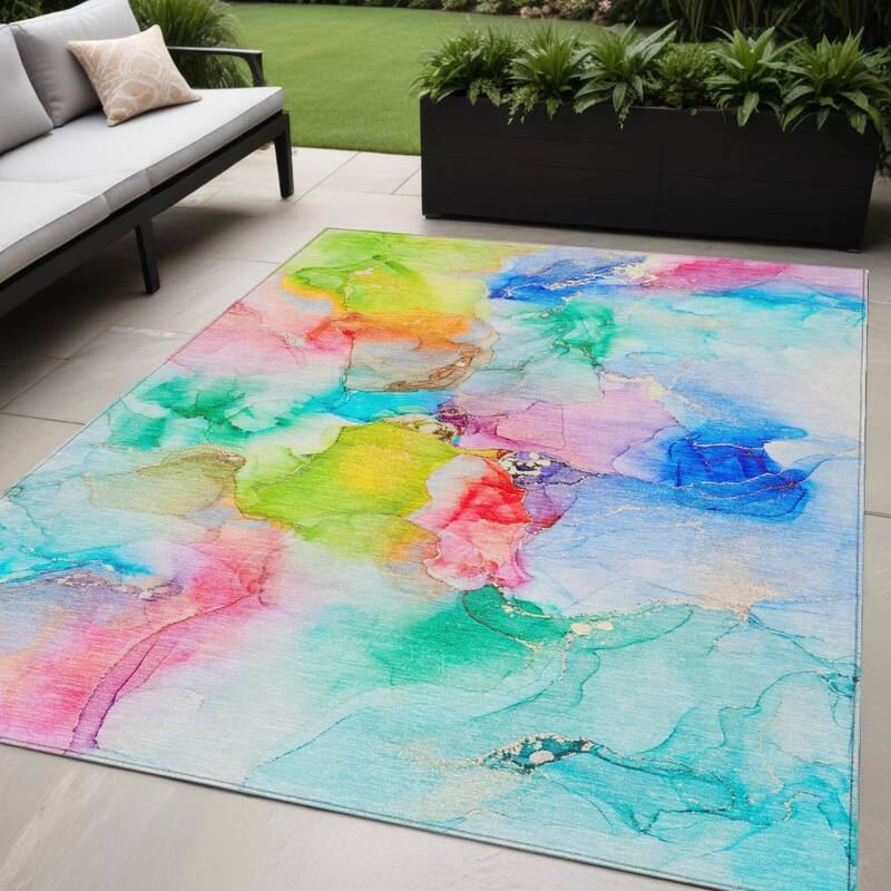 Nava Artistic Abstract Weather Resistant Blended Style Outdoor Rug - 5' X 8' - Multi