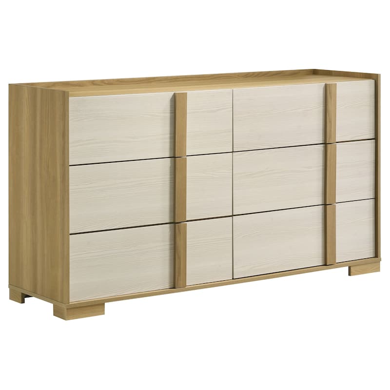 Hyle 5pc Queen Bedroom Set, Natural Brown and White Finish, Dressers