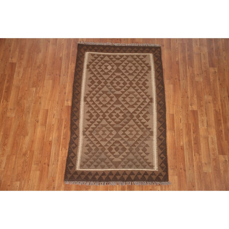 Hand-woven Geometric Kilim Rug Reversible Wool Foyer Carpet - 3'3" x 5'1"