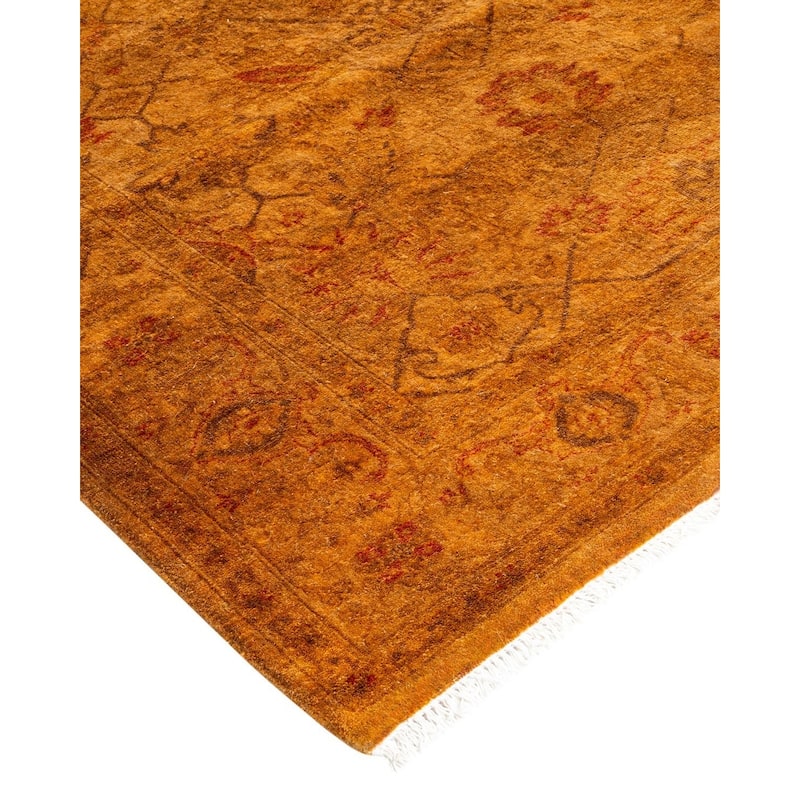 Overton Hand Knotted Wool Vintage Inspired Modern Contemporary Overdyed Gold Area Rug - 3' 3" x 4' 10"