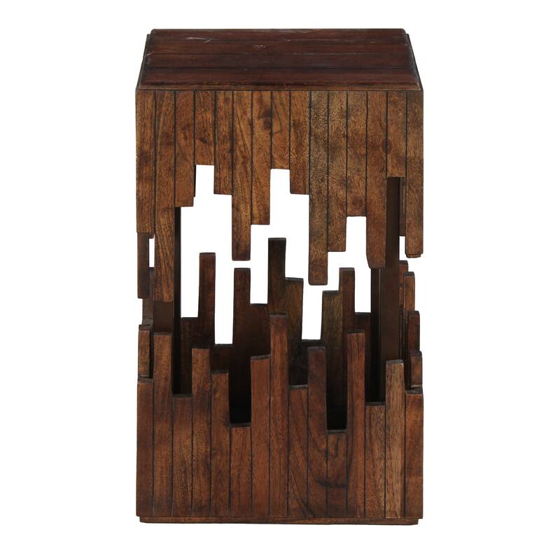 15 in. Brown Square Wood End Table with Slatted Design