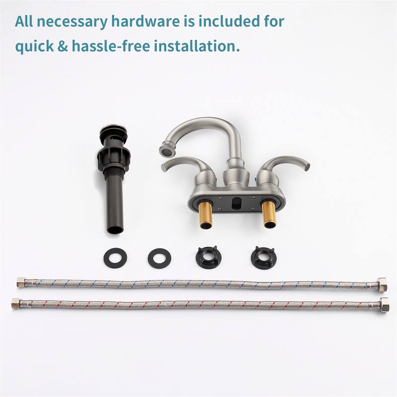 4 in. Centerset Double Handle High Arc Bathroom Sink Faucet with Pop-up Drain Kit Included