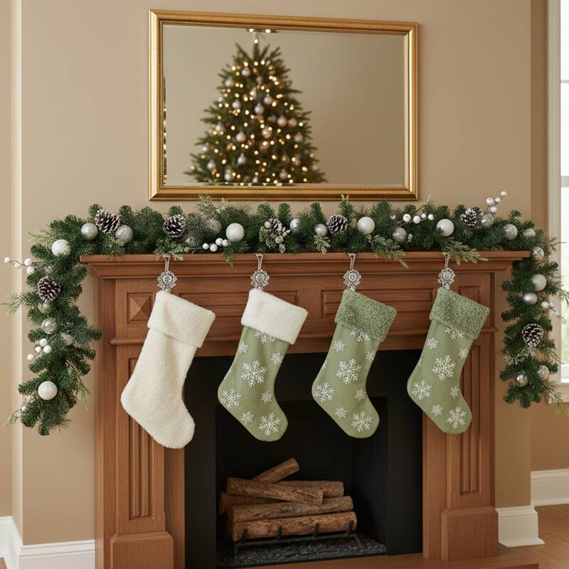 6' Green Pine Artificial Christmas Garl Berries Iridescent Ornaments