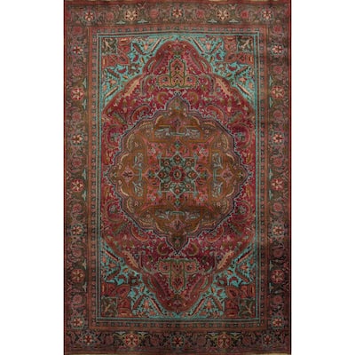 Hand Knotted Oriental 100% Wool Carpet Traditional Floral Red Heriz Area Rug - 8' 9'' X 6' 8''
