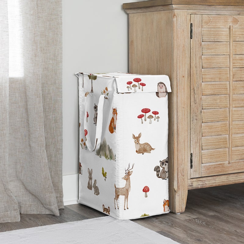 Sweet Jojo Designs Woodland Forest Animals Boy, Girl, Unisex/Gender Neutral Foldable Laundry Hamper with Handles-Brown Bear, Fox